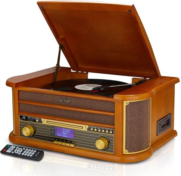 Denver MRD-51BT Record Player With Speakers - CD Player/DAB Radio/FM Radio/Bluetooth/Cassette Player/USB MP3 Playback