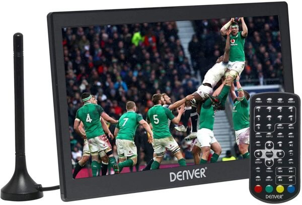 Denver 10" LED-1032 Rechargeable Small Portable TV with Freeview - 12V HD TV for Camping, Kitchen, Caravan, or Car