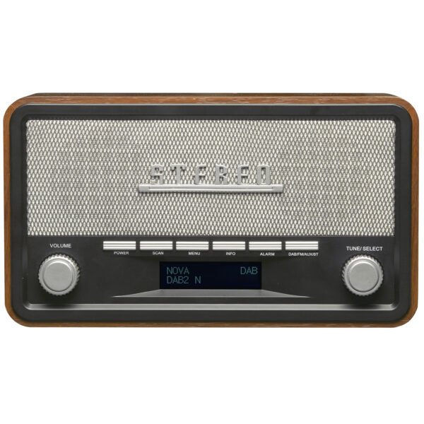 Denver DAB-18 Vintage Style Stereo DAB / DAB+ & FM Radio – Real Wood Cabinet, Bluetooth, Clock Radio Alarm, AUX IN for Smart Phone / Tablet / MP3 Player – Mains or Battery - Image 4