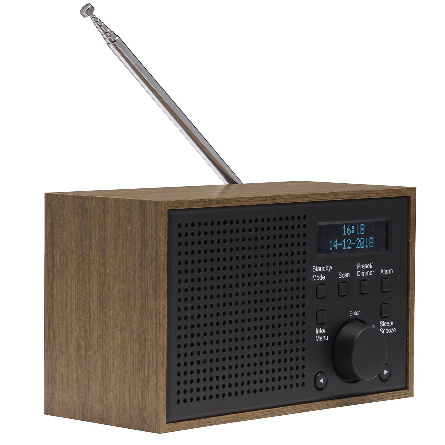Denver DAB-46 DAB / DAB+ Digital & FM Portable Radio with Dual Alarm Clock – Mains & Battery, Snooze & Sleep, Real Wood Effect & Dark Grey Finish - Image 6