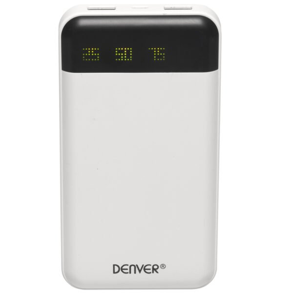 Denver PBA-12000 Power Bank – Compact, Ultra Portable, 12000mAh, 2 USB Output Ports for iPhone / Samsung Galaxy / Android Phones / Smartphones & Tablets - With 4 Level Display 