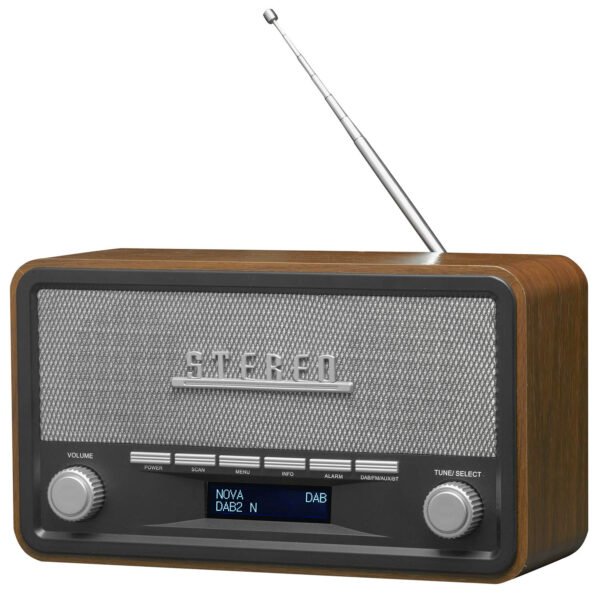 Denver DAB-18 Vintage Style Stereo DAB / DAB+ & FM Radio – Real Wood Cabinet, Bluetooth, Clock Radio Alarm, AUX IN for Smart Phone / Tablet / MP3 Player – Mains or Battery - Image 2