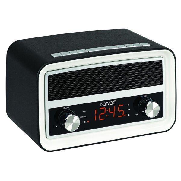 DENVER CRB-619 BLACK RETRO RADIO ALARM CLOCK WITH MP3 CONNECTION VIA BLUETOOTH AND USB